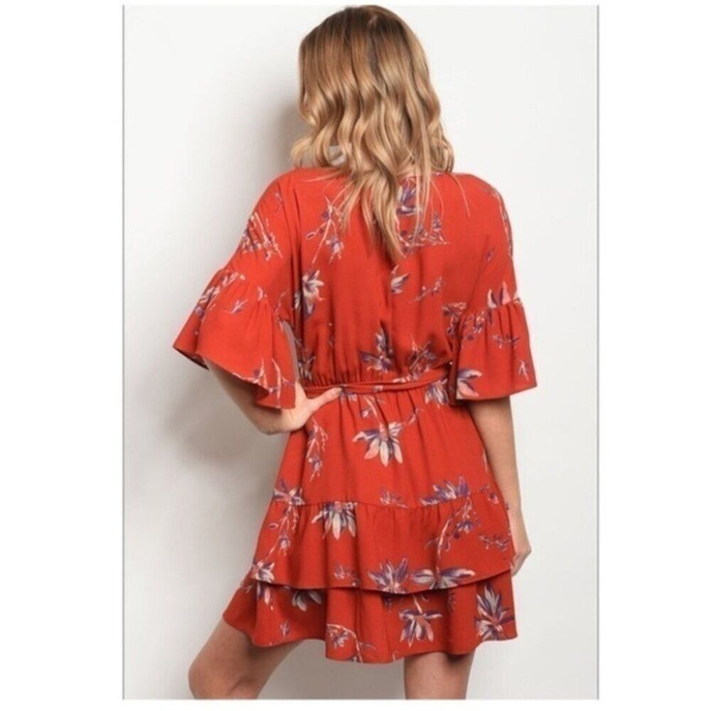 Small Rust Draw String Floral Dress - Picture 2 of 2